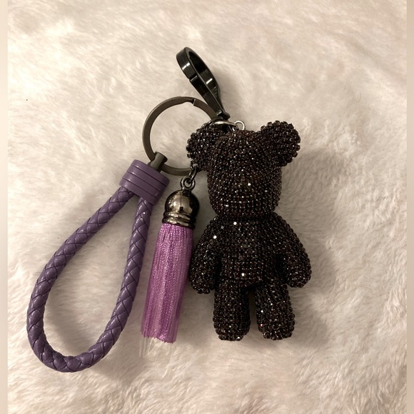 Purple Rhinestone teddy bear bag charm - Picture 1 of 3